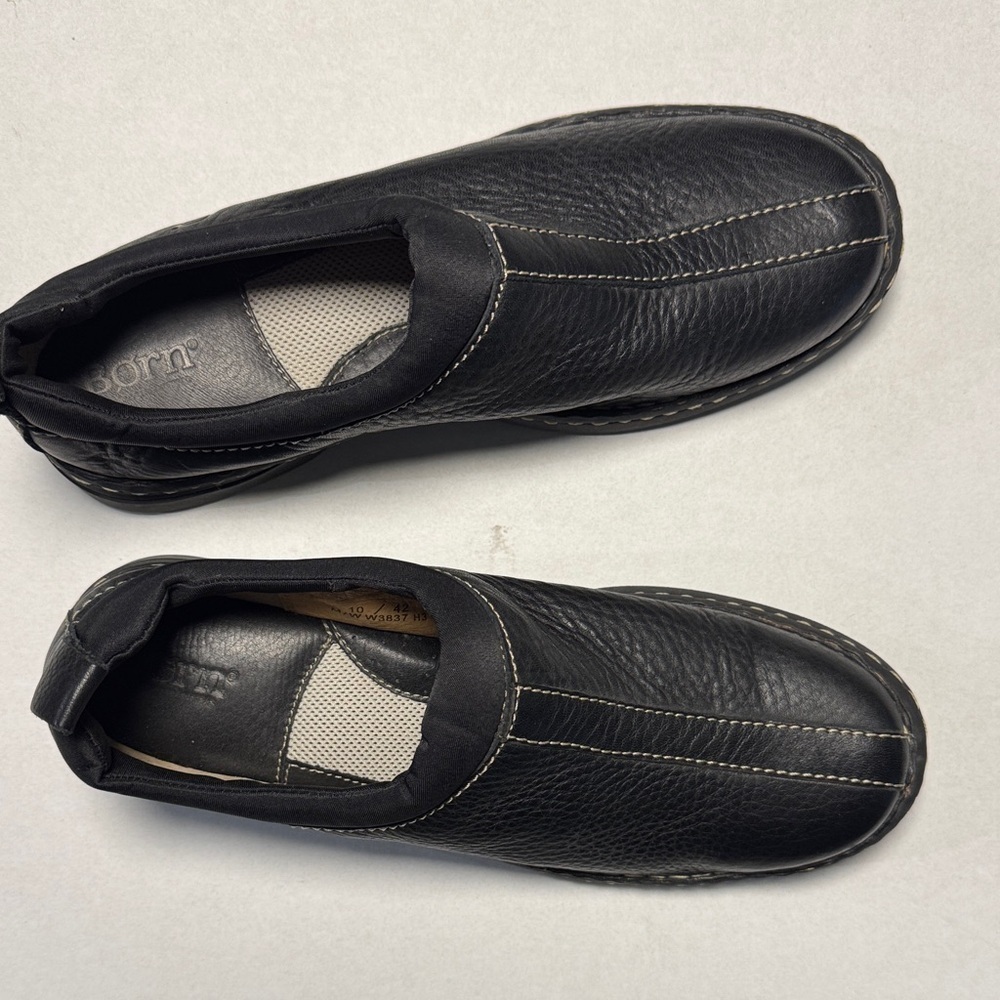 BORN Handmade black Leather Slip-on oxfords Shoes size 10 - Picture 2 of 7